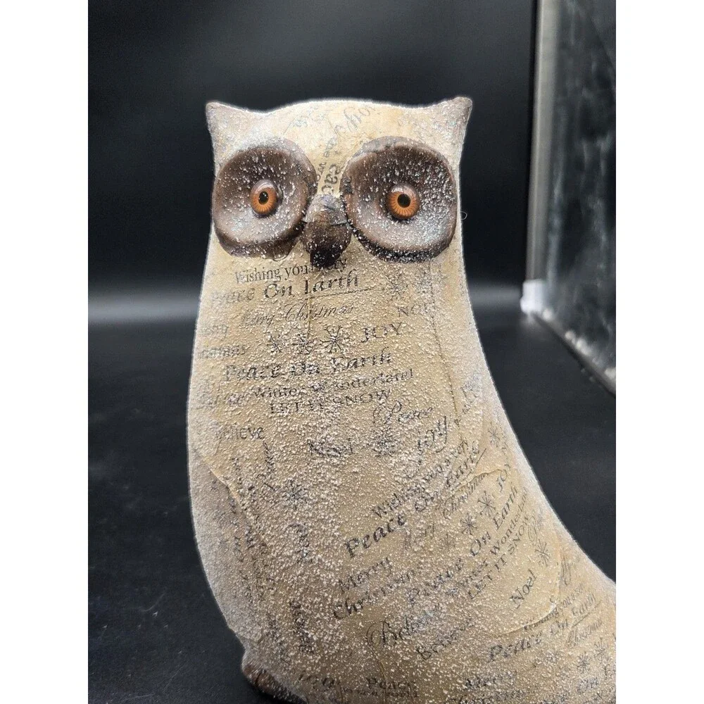 Ceramic Decoupage Owl Figurine Sugar Glitter Christmas Holiday Winter Decor 8.5